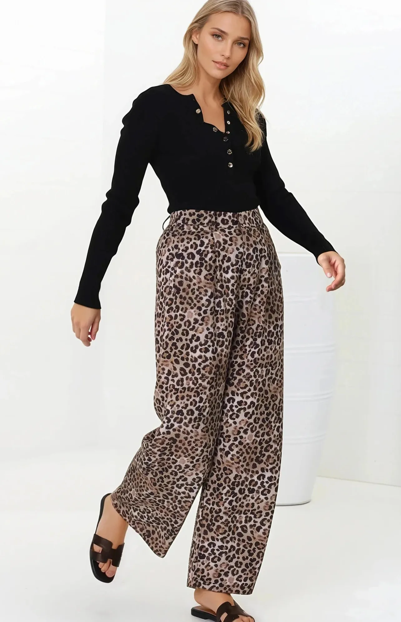 Sebastian Pants - High Waisted Straight Leg Pants in Leopard Print>Salty Crush Online