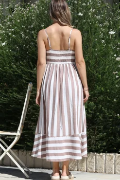Sennia Midi Dress - Adjustable Spaghetti Strap Sun Dress in Gaubi Print Beige><noscript><img width=