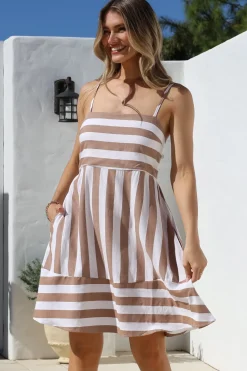 Sennia Mini Dress - Adjustable Spaghetti Strap Sun Dress in Gaubi Print Tan><noscript><img width=