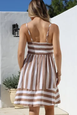 Sennia Mini Dress - Adjustable Spaghetti Strap Sun Dress in Gaubi Print Tan><noscript><img width=