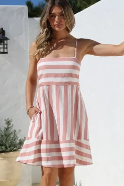 Sennia Mini Dress - Adjustable Spaghetti Strap Sun Dress in Gaubi Print Pink><noscript><img width=