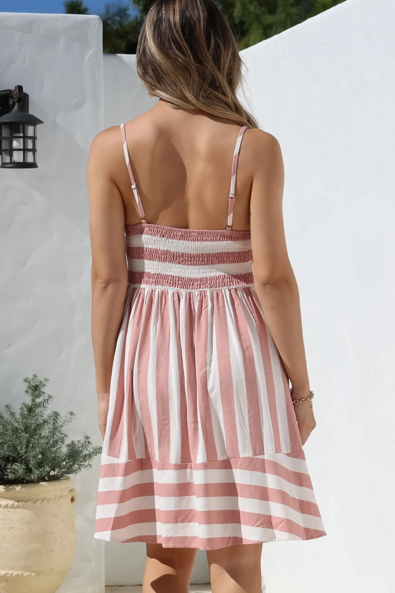Sennia Mini Dress - Adjustable Spaghetti Strap Sun Dress in Gaubi Print Pink>Salty Crush Outlet