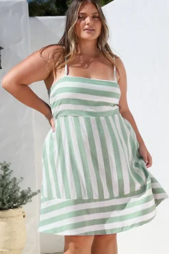 Sennia Mini Dress - Adjustable Spaghetti Strap Sun Dress in Gaubi Print Green><noscript><img width=