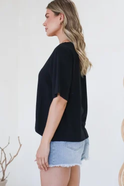 Shandy Top - V-Neck Boxy High Low Top with Short Sleeves in Black><noscript><img width=
