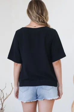 Shandy Top - V-Neck Boxy High Low Top with Short Sleeves in Black><noscript><img width=