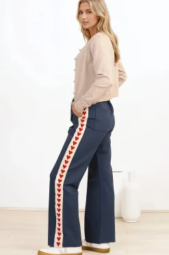 Shanty Pants - High Waisted Straight Leg Pants with Heart Side Strip in Blue>Salty Crush Clearance