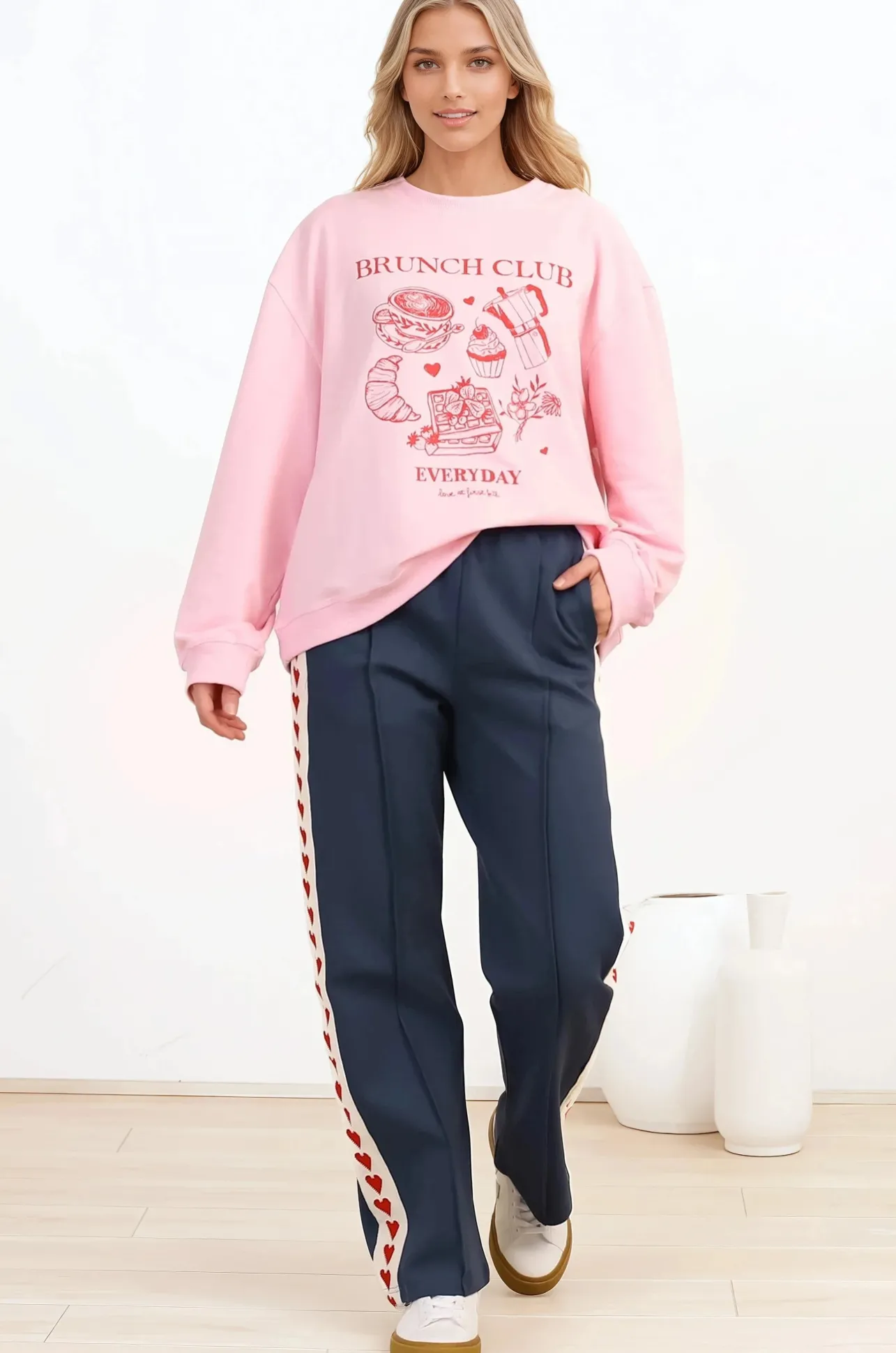 Shanty Pants - High Waisted Straight Leg Pants with Heart Side Strip in Blue>Salty Crush Clearance