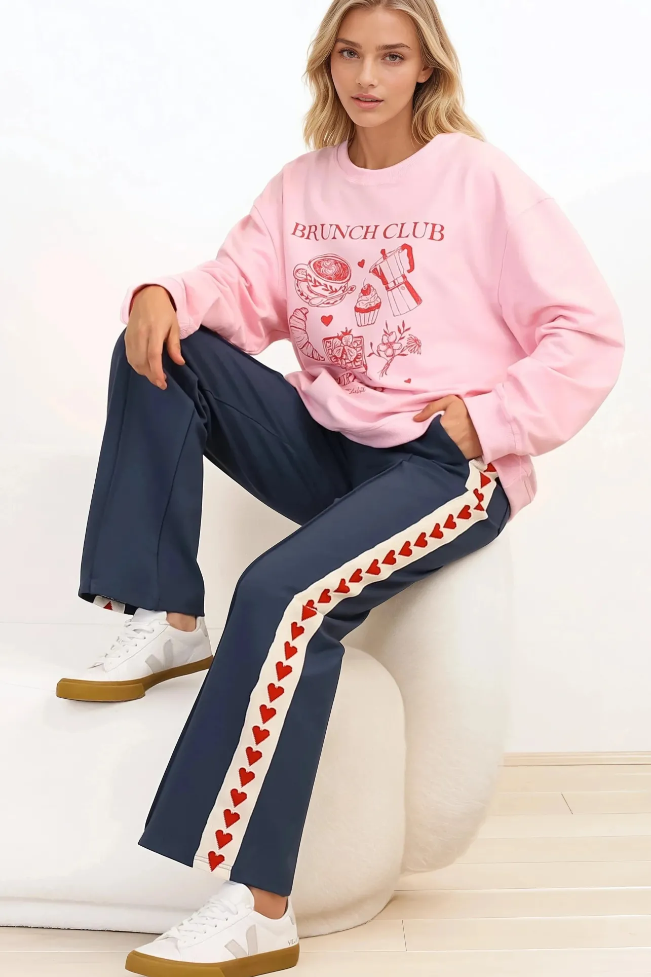 Shanty Pants - High Waisted Straight Leg Pants with Heart Side Strip in Blue>Salty Crush Clearance