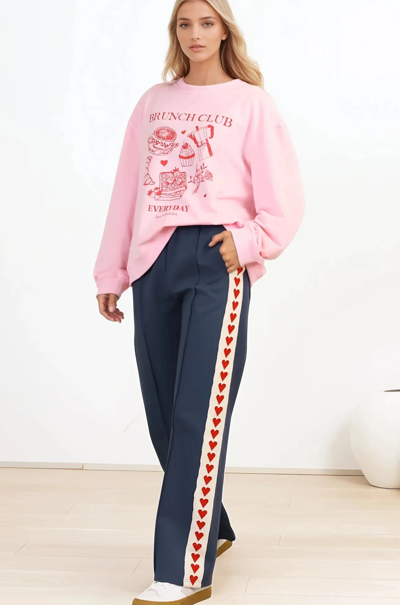 Shanty Pants - High Waisted Straight Leg Pants with Heart Side Strip in Blue>Salty Crush Clearance