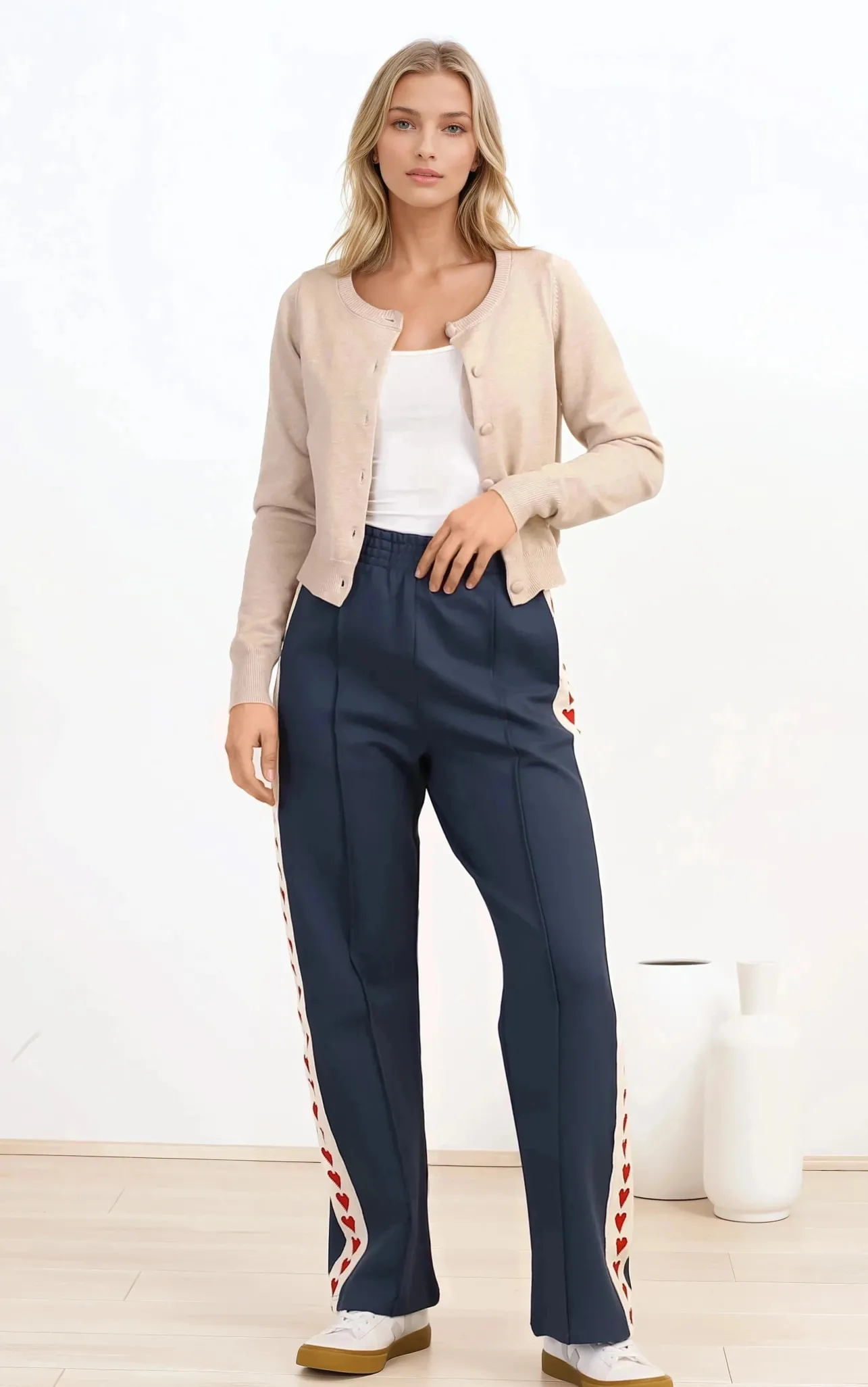 Shanty Pants - High Waisted Straight Leg Pants with Heart Side Strip in Blue>Salty Crush Clearance