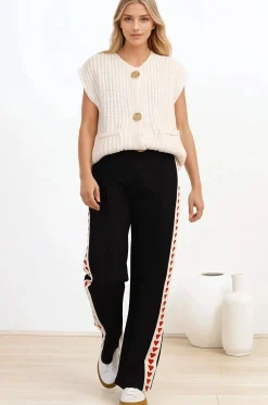 Shanty Pants - High Waisted Straight Leg Pants with Heart Side Strip in Black><noscript><img width=