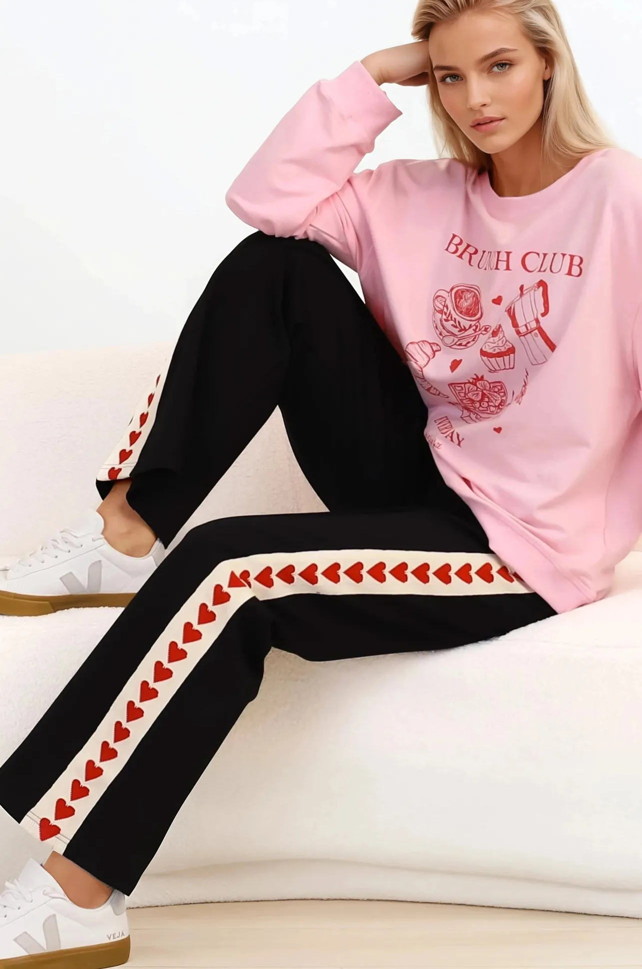 Shanty Pants - High Waisted Straight Leg Pants with Heart Side Strip in Black>Salty Crush Best