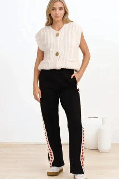 Shanty Pants - High Waisted Straight Leg Pants with Heart Side Strip in Black><noscript><img width=