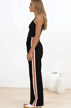 Shanty Pants - High Waisted Straight Leg Pants with Heart Side Strip in Black><noscript><img width=