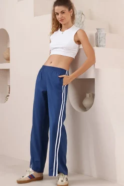 Shaw Pants - Double Contrast Stripe High Waisted Pants in Blue>Salty Crush Clearance