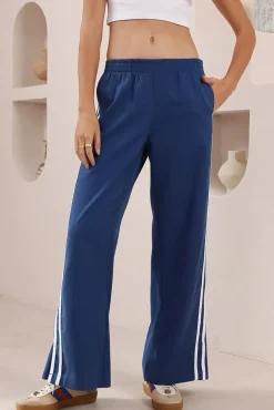 Shaw Pants - Double Contrast Stripe High Waisted Pants in Blue>Salty Crush Clearance