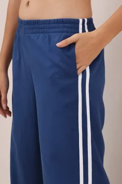 Shaw Pants - Double Contrast Stripe High Waisted Pants in Blue><noscript><img width=