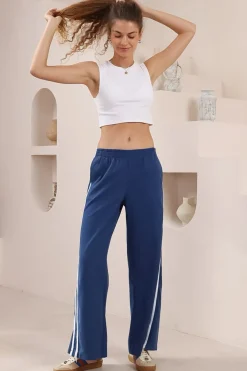 Shaw Pants - Double Contrast Stripe High Waisted Pants in Blue><noscript><img width=