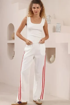 Shaw Pants - Double Contrast Stripe High Waisted Pants in White>Salty Crush Best