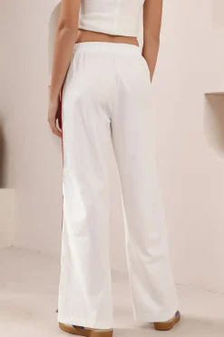 Shaw Pants - Double Contrast Stripe High Waisted Pants in White><noscript><img width=