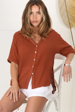 Shelly Shirt - Collared Button Down Shirt in Rust><noscript><img width=