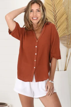 Shelly Shirt - Collared Button Down Shirt in Rust><noscript><img width=