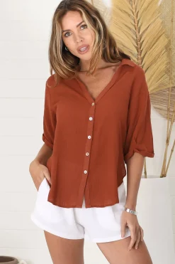 Shelly Shirt - Collared Button Down Shirt in Rust><noscript><img width=