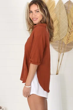 Shelly Shirt - Collared Button Down Shirt in Rust><noscript><img width=