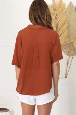 Shelly Shirt - Collared Button Down Shirt in Rust><noscript><img width=