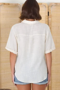 Shelly Shirt - Linen Collared Button Down Shirt in Cream><noscript><img width=