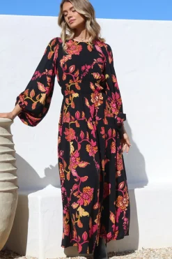 Sheyne Maxi Dress - Long Balloon Sleeve Elasticated Waist A Line Dress in Valerie Print><noscript><img width=