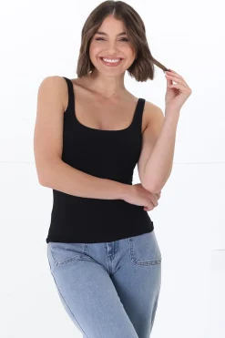 Sidney Singlet - Thin Strap Square Neckline Double Layered Singlet in Black><noscript><img width=
