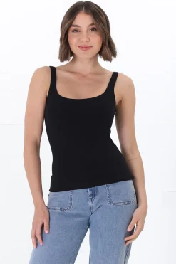Sidney Singlet - Thin Strap Square Neckline Double Layered Singlet in Black><noscript><img width=