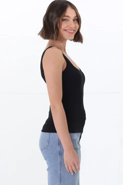 Sidney Singlet - Thin Strap Square Neckline Double Layered Singlet in Black><noscript><img width=