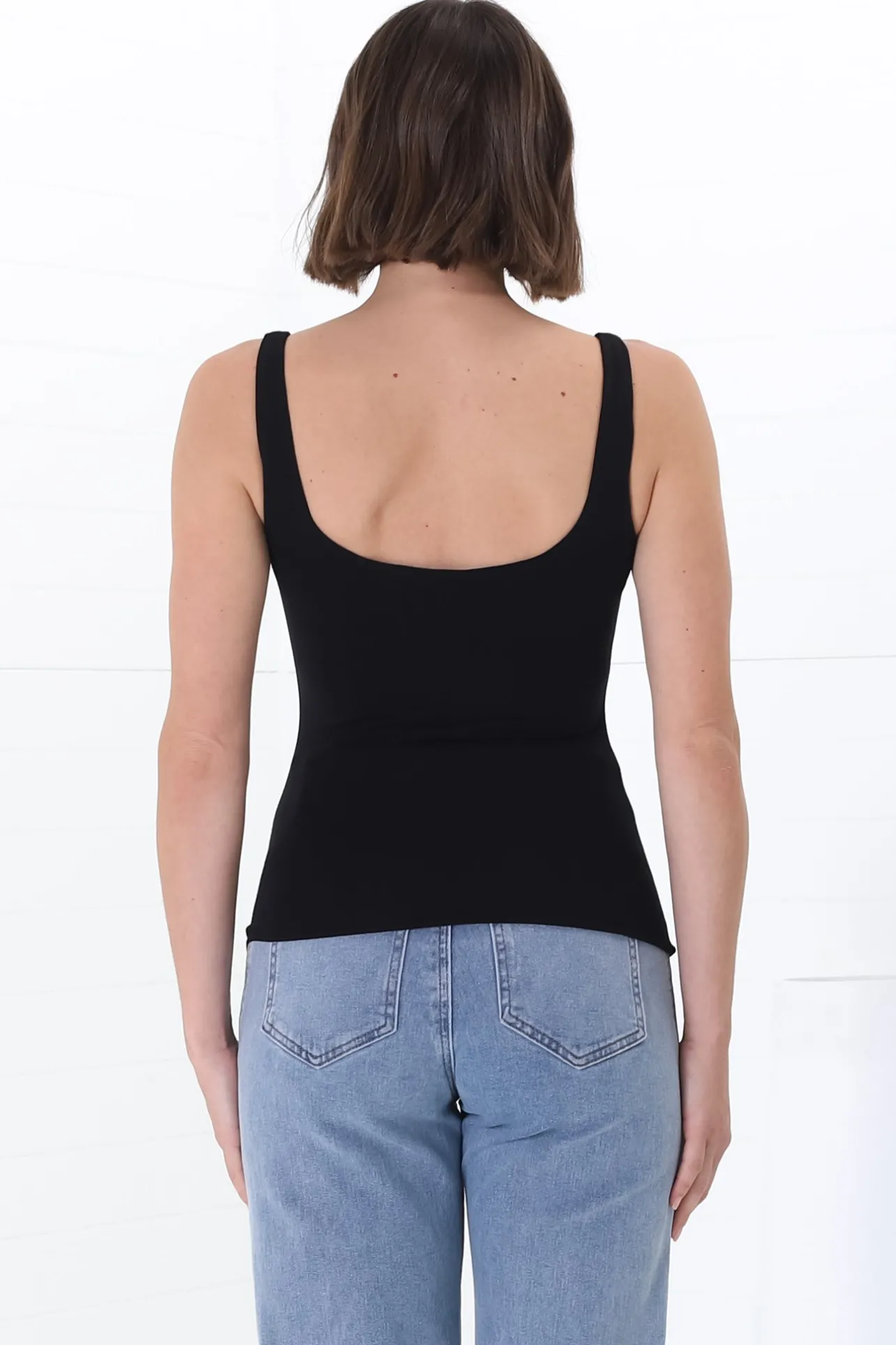 Sidney Singlet - Thin Strap Square Neckline Double Layered Singlet in Black>Salty Crush New