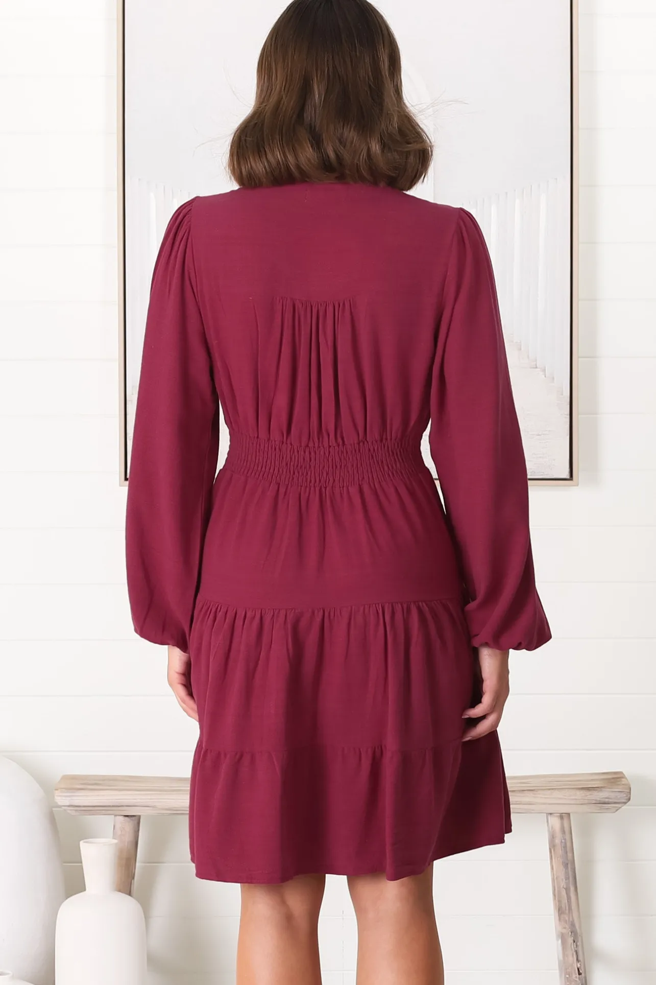 Soho Mini Dress - A Line Button Down Tiered Dress in Berry>Salty Crush Best
