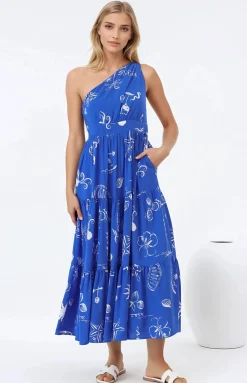 Solara Midi Dress - One Shoulder A-Line Midi Dress in Umiko Print><noscript><img width=