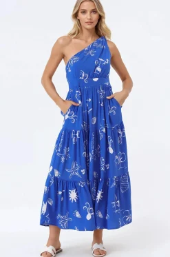 Solara Midi Dress - One Shoulder A-Line Midi Dress in Umiko Print><noscript><img width=