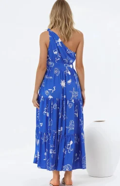 Solara Midi Dress - One Shoulder A-Line Midi Dress in Umiko Print><noscript><img width=