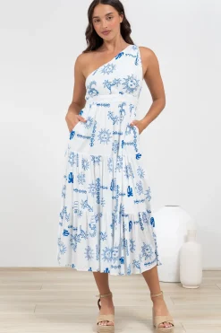 Solara Midi Dress - One Shoulder A-Line Midi Dress in Jorah Print><noscript><img width=