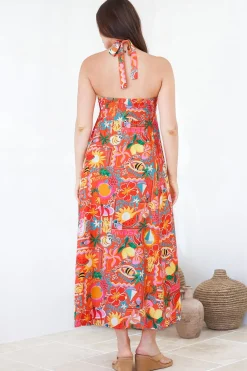 Solie Midi Dress - Halter Neck Dress with Elasticated Back in Pina Colada Print><noscript><img width=