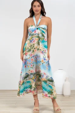 Solie Midi Dress - Halter Neck Dress with Elasticated Back in Della Print><noscript><img width=