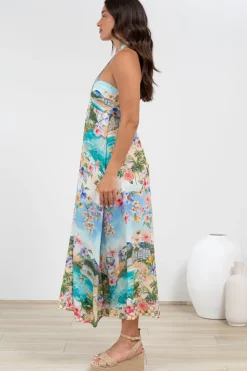 Solie Midi Dress - Halter Neck Dress with Elasticated Back in Della Print><noscript><img width=