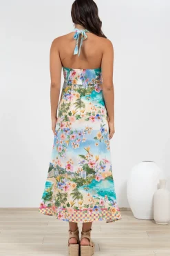 Solie Midi Dress - Halter Neck Dress with Elasticated Back in Della Print><noscript><img width=