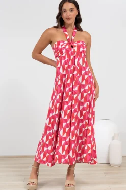 Solie Midi Dress - Halter Neck Dress with Elasticated Back in Lynne Print><noscript><img width=