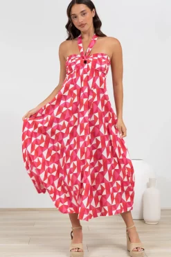 Solie Midi Dress - Halter Neck Dress with Elasticated Back in Lynne Print><noscript><img width=