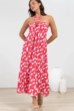 Solie Midi Dress - Halter Neck Dress with Elasticated Back in Lynne Print><noscript><img width=
