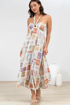 Solie Midi Dress - Halter Neck Dress with Elasticated Back in Reina Print><noscript><img width=