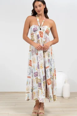 Solie Midi Dress - Halter Neck Dress with Elasticated Back in Reina Print><noscript><img width=
