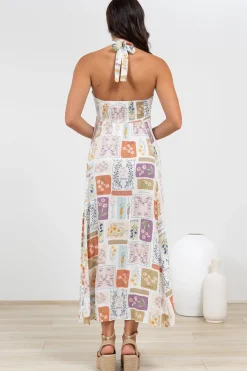 Solie Midi Dress - Halter Neck Dress with Elasticated Back in Reina Print><noscript><img width=